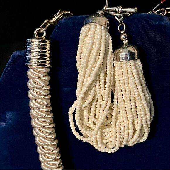 SHELL Knotted Collar NECKLACE Chunky Floral Boho Satin Rope Beaded Bracelet Set - Picture 4 of 5